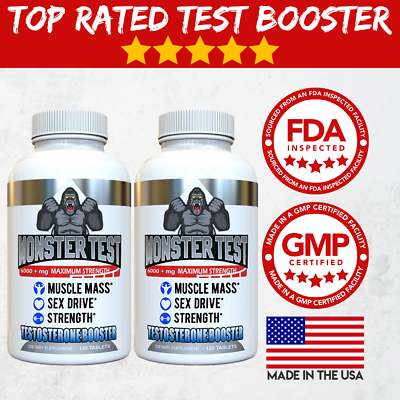 Testosterone Booster Monster Test For Men More Muscle Mass 6,000+ Mg 2 Pack