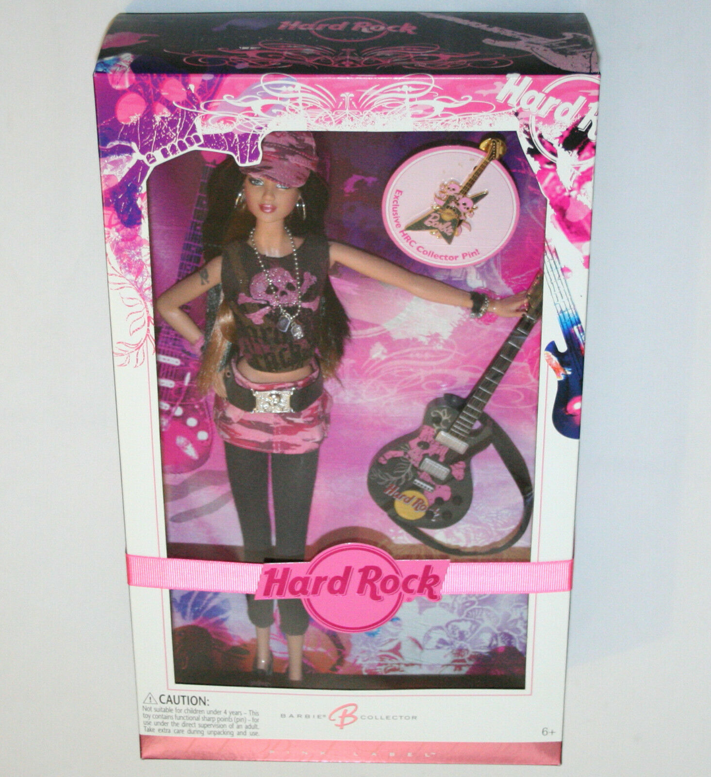 4th Hard Rock Cafe Barbie Doll 2006 W/ Guitar Pin Mattel Nrfb Pink Label L4175